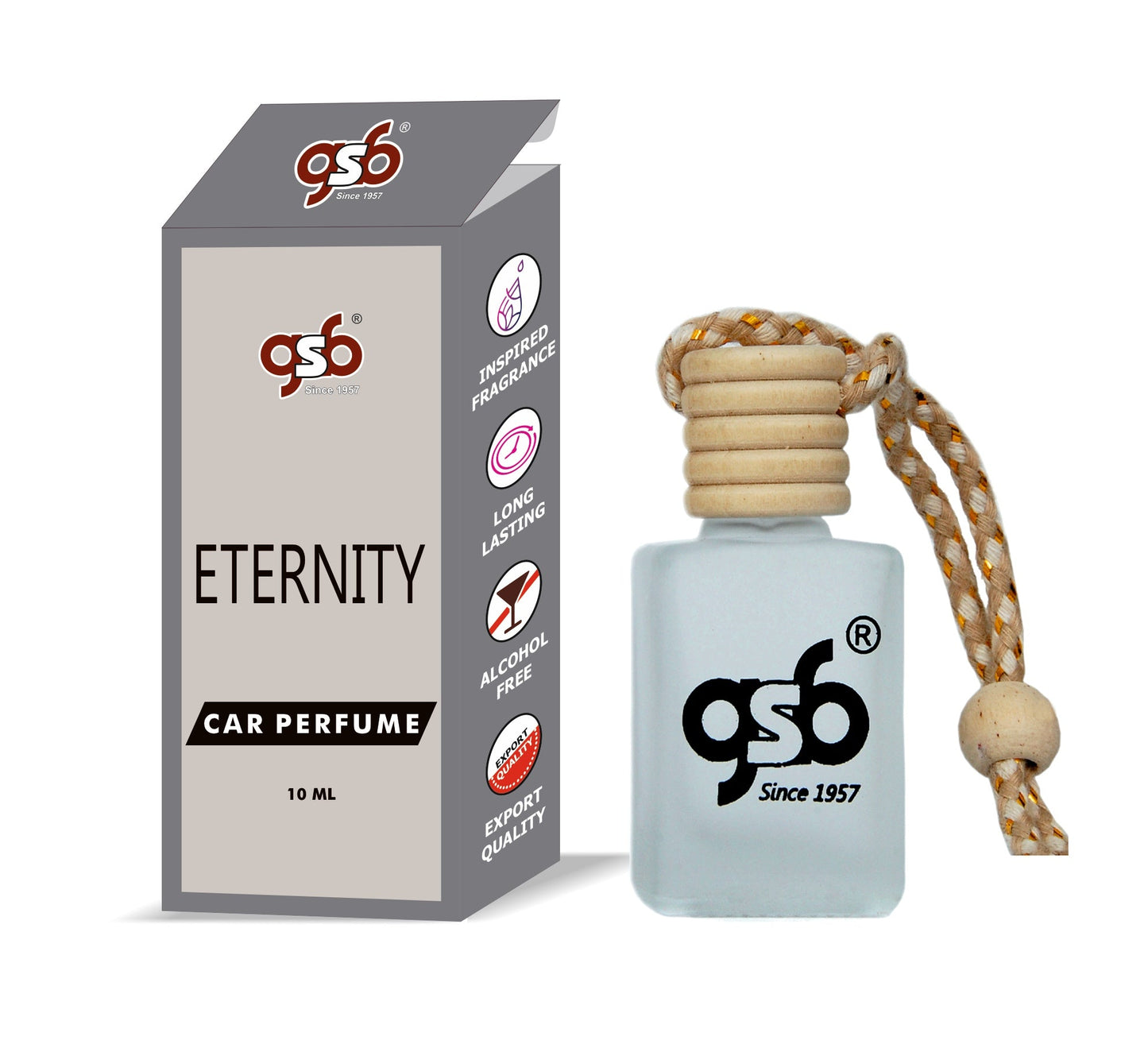 GSB Eternity Hanging Car Air Freshener Inspired From Kalvin Clein Eternity | Natural Fragrance In Glass Bottle With Wooden Diffuser Lid | 10 Ml