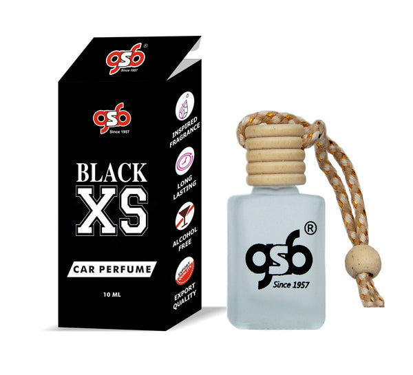 GSB Black XS Hanging Car Air Freshener Inspired From Black Xs Pcao Rbbane | Natural Fragrance In Glass Bottle With Wooden Diffuser Lid | 10 Ml