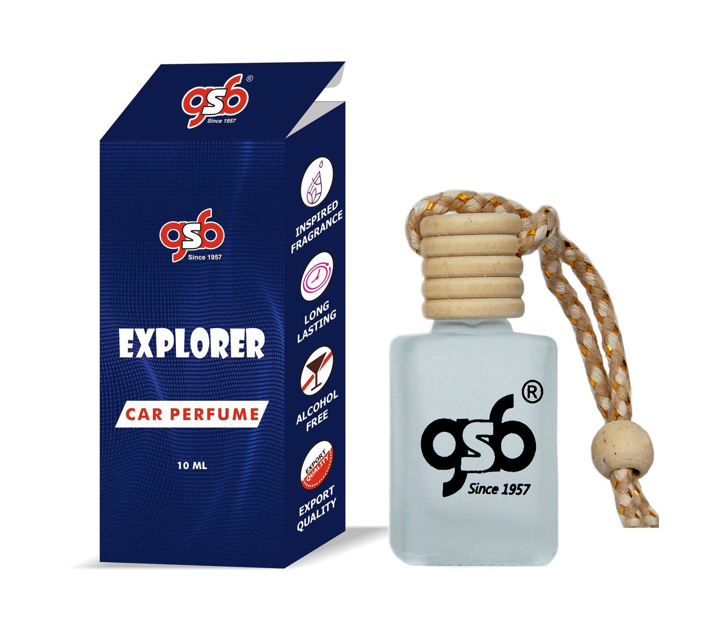 GSB Explorer Hanging Car Air Freshener Inspired From Mnot Blanc Explorer  | Natural Fragrance In Glass Bottle With Wooden Diffuser Lid | 10 Ml