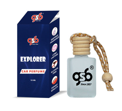 GSB Explorer Hanging Car Air Freshener Inspired From Mnot Blanc Explorer  | Natural Fragrance In Glass Bottle With Wooden Diffuser Lid | 10 Ml