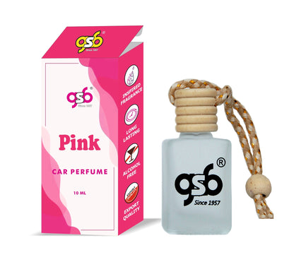GSB Pink Hanging Car Air Freshener Inspired From Geuss Pink | Natural Fragrance In Glass Bottle With Wooden Diffuser Lid | 10 Ml