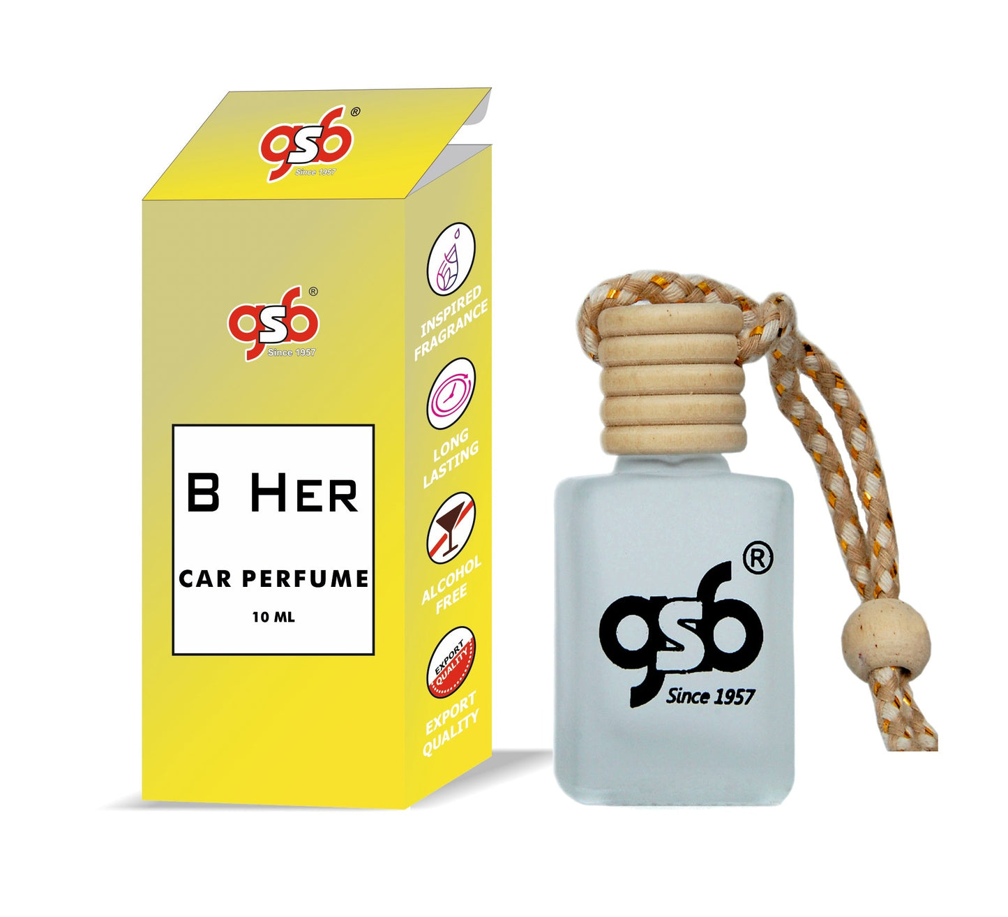 GSB B Her Hanging Car Air Freshener Inspired From Broberry Her | Natural Fragrance In Glass Bottle With Wooden Diffuser Lid | 10 Ml