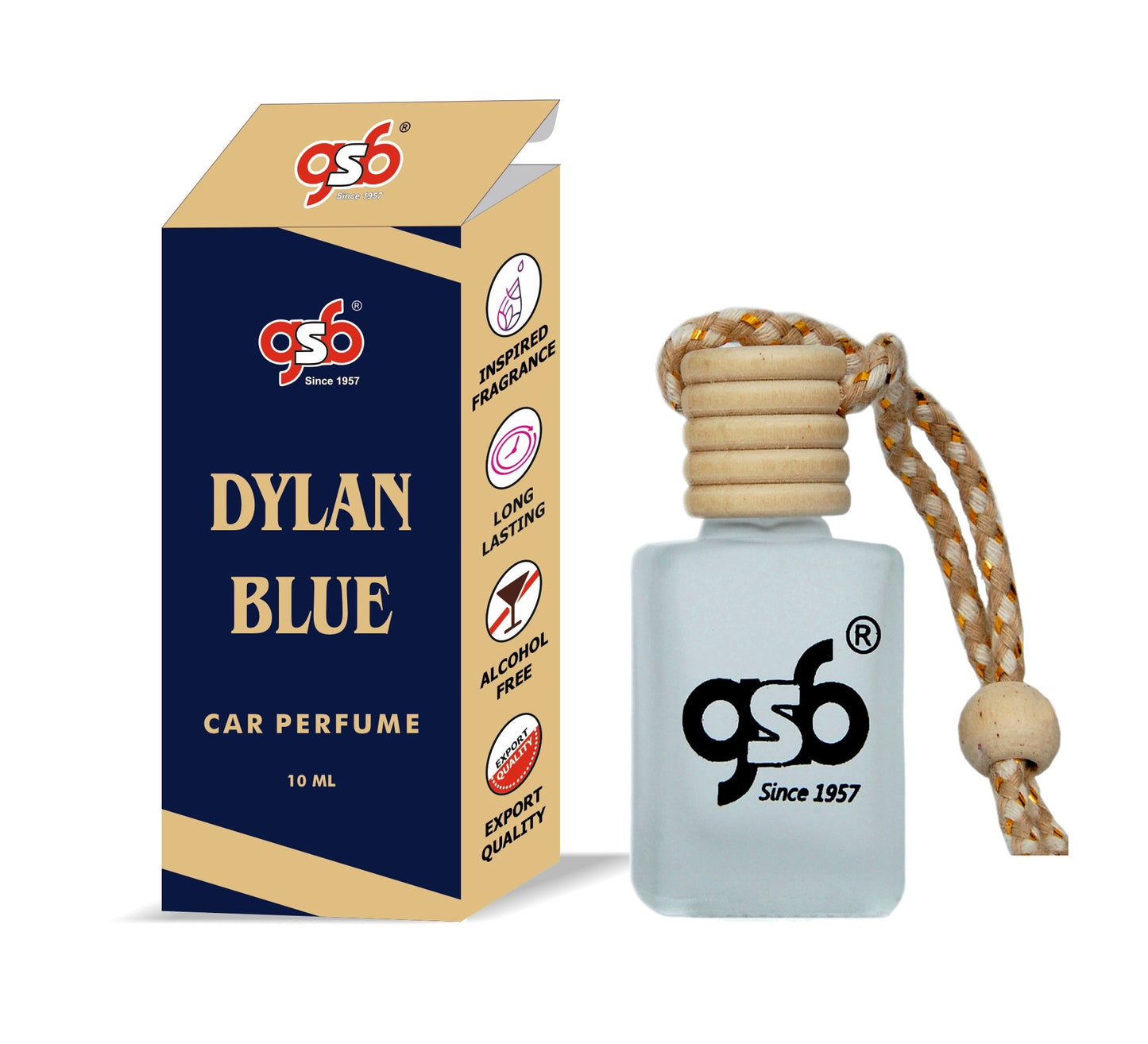 GSB Dylan Blue Hanging Car Air Freshener Inspired From Vresace Dylan Blue | Natural Fragrance In Glass Bottle With Wooden Diffuser Lid | 10 Ml
