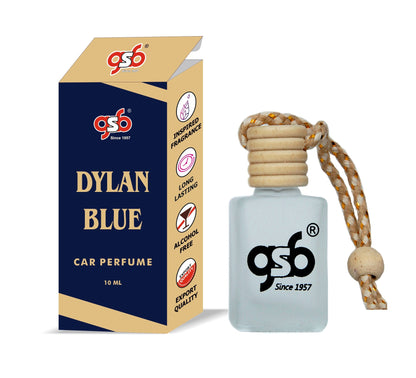 GSB Dylan Blue Hanging Car Air Freshener Inspired From Vresace Dylan Blue | Natural Fragrance In Glass Bottle With Wooden Diffuser Lid | 10 Ml