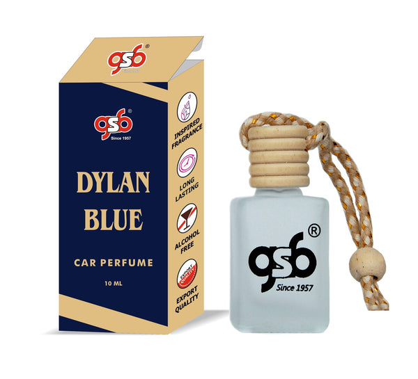 GSB Dylan Blue Hanging Car Air Freshener Inspired From Vresace Dylan Blue | Natural Fragrance In Glass Bottle With Wooden Diffuser Lid | 10 Ml