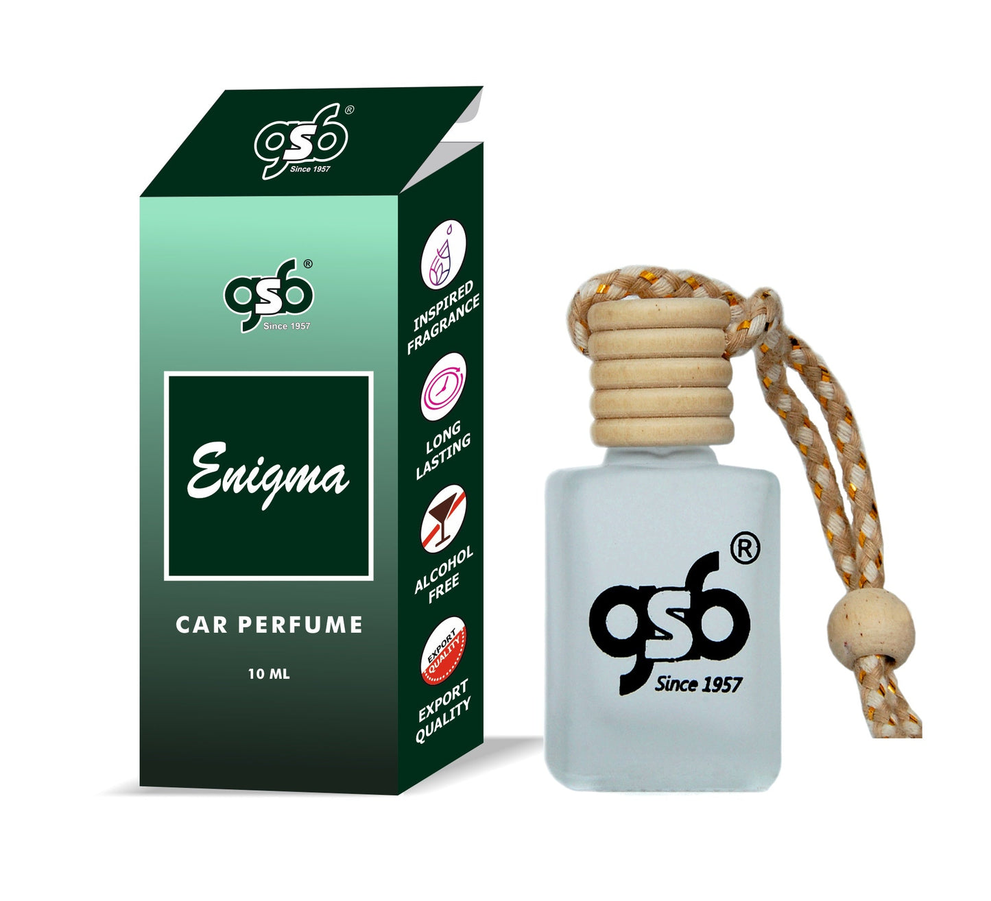 GSB Enigma Hanging Car Air Freshener Inspired From Roza Enigma | Natural Fragrance In Glass Bottle With Wooden Diffuser Lid | 10 Ml
