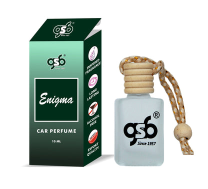 GSB Enigma Hanging Car Air Freshener Inspired From Roza Enigma | Natural Fragrance In Glass Bottle With Wooden Diffuser Lid | 10 Ml