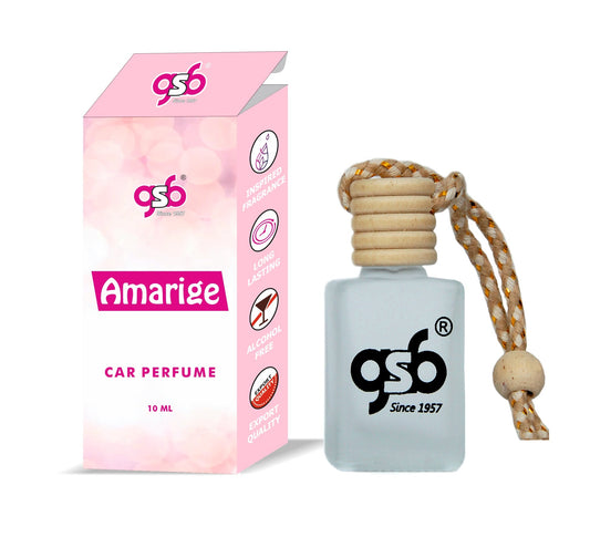 GSB Amarige Hanging Car Air Freshener Inspired From Gvinchy Amarige | Natural Fragrance In Glass Bottle With Wooden Diffuser Lid | 10 Ml