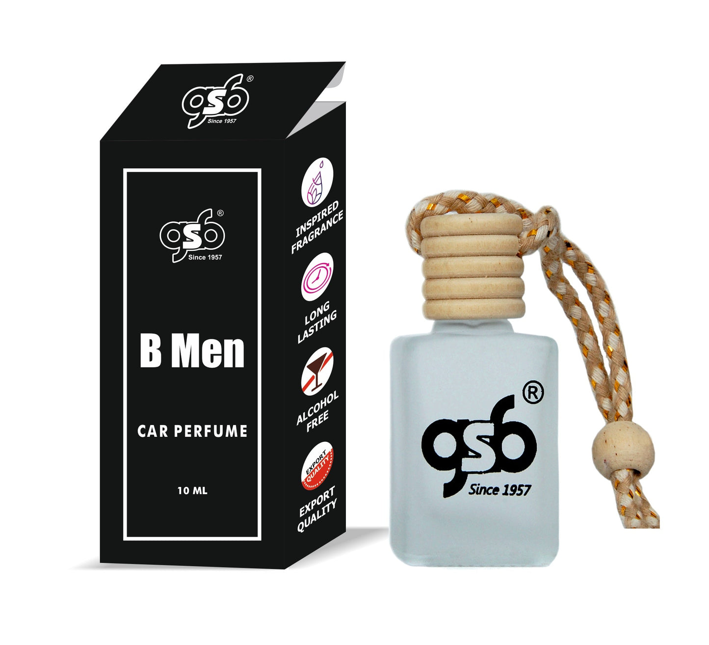 GSB B Men Hanging Car Air Freshener Inspired From Broberry Men | Natural Fragrance In Glass Bottle With Wooden Diffuser Lid | 10 Ml