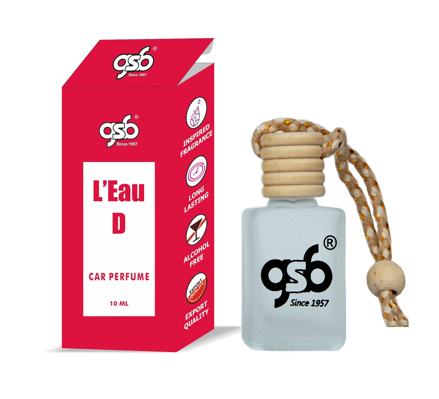 GSB L Eau D Hanging Car Air Freshener Inspired From L Eau De Issy Miyke | Natural Fragrance In Glass Bottle With Wooden Diffuser Lid | 10 Ml