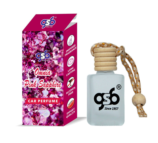 GSB Omnia Hanging Car Air Freshener Inspired From Omnia Pink Bulgri | Natural Fragrance In Glass Bottle With Wooden Diffuser Lid | 10 Ml