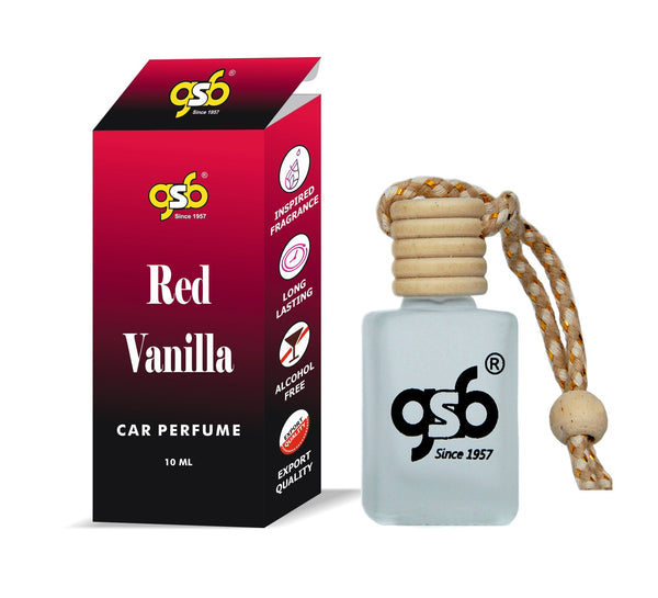 GSB Vanilla Hanging Car Air Freshener Inspired From Zrra Red Vanilla | Natural Fragrance In Glass Bottle With Wooden Diffuser Lid | 10 Ml