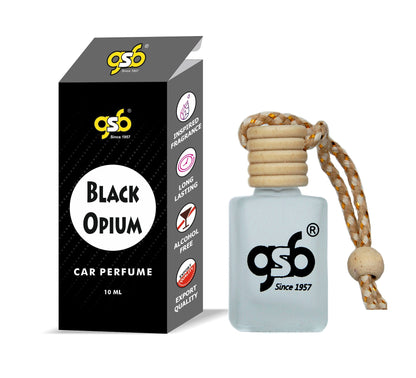 GSB Black Opium Hanging Car Air Freshener Inspired From Black Opium Ysl | Natural Fragrance In Glass Bottle With Wooden Diffuser Lid | 10 Ml