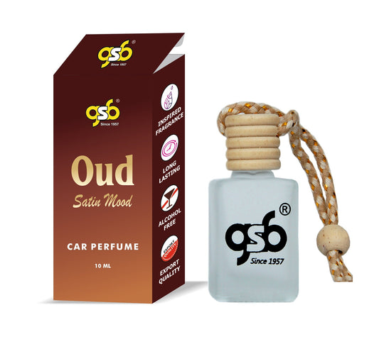 GSB Satin Oud Hanging Car Air Freshener Inspired From Oud Satin Mood MFK | Natural Fragrance In Glass Bottle With Wooden Diffuser Lid | 10 Ml