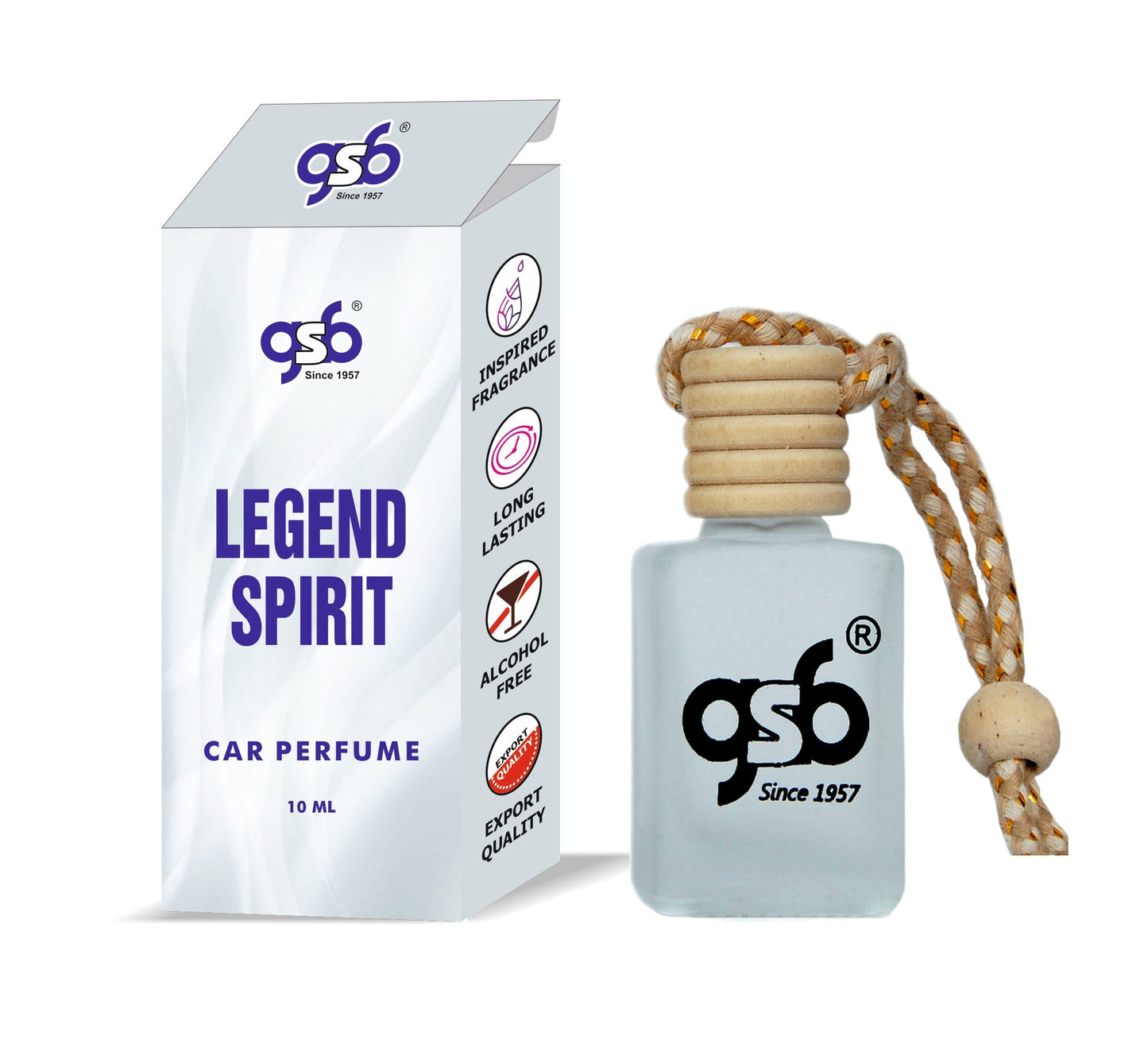 GSB Legend Spirit Hanging Car Air Freshener Inspired From Mnot Blanc Legend Spirit | Natural Fragrance In Glass Bottle With Wooden Diffuser Lid | 10 Ml