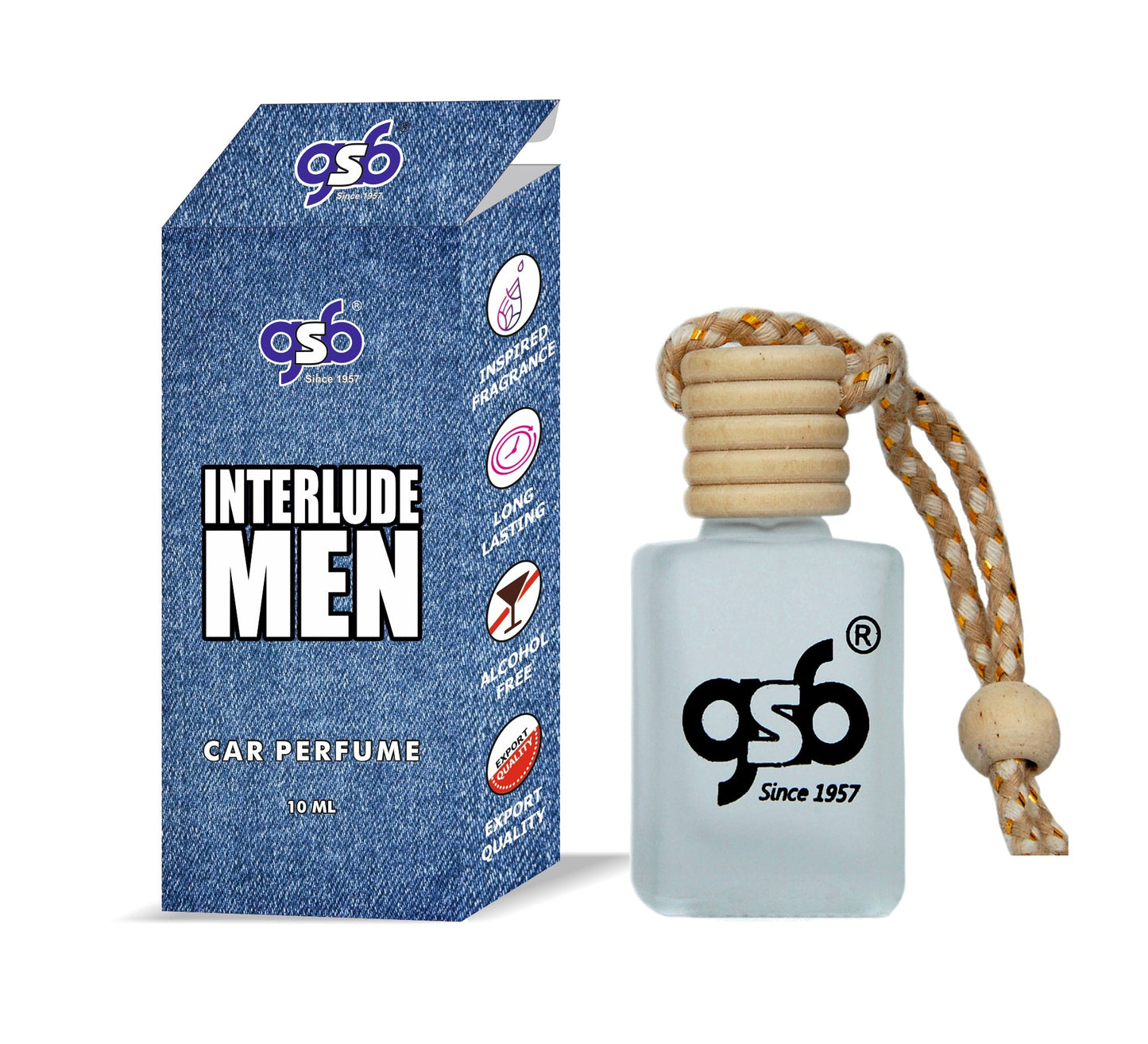 GSB Interlude Hanging Car Air Freshener Inspired From Interlude Amage  | Natural Fragrance In Glass Bottle With Wooden Diffuser Lid | 10 Ml+