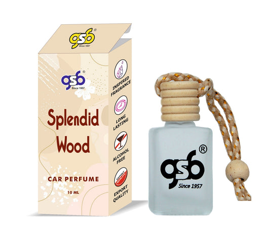 GSB Splendid Wood Hanging Car Air Freshener Inspired From Splendid Wood Ysl | Natural Fragrance In Glass Bottle With Wooden Diffuser Lid | 10 Ml