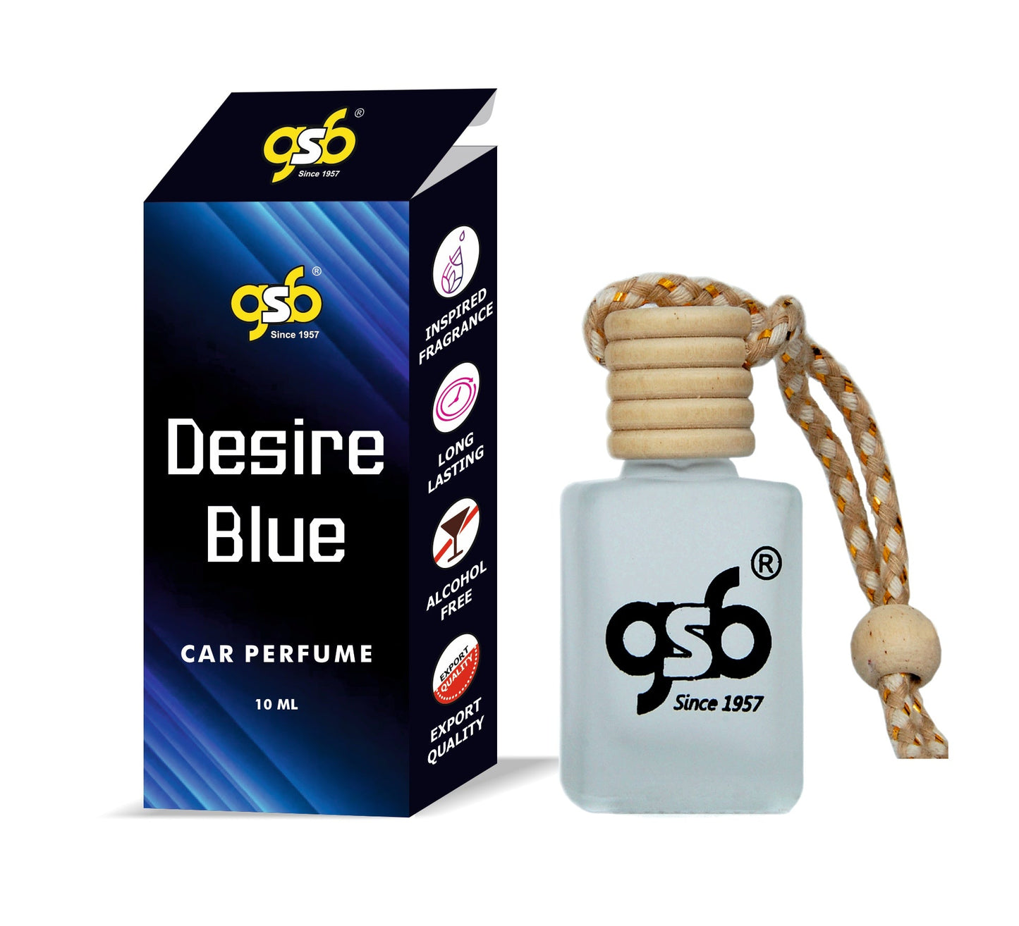 GSB Desire Blue Hanging Car Air Freshener Inspired From Donhill Desire Blue | Natural Fragrance In Glass Bottle With Wooden Diffuser Lid | 10 Ml