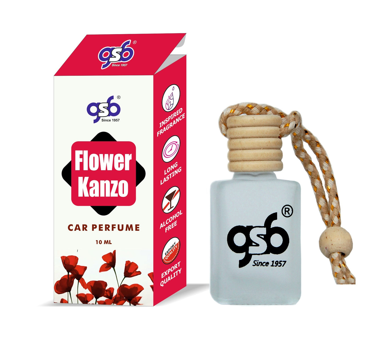 GSB Flower Hanging Car Air Freshener Inspired From Flower Kanzo | Natural Fragrance In Glass Bottle With Wooden Diffuser Lid | 10 Ml