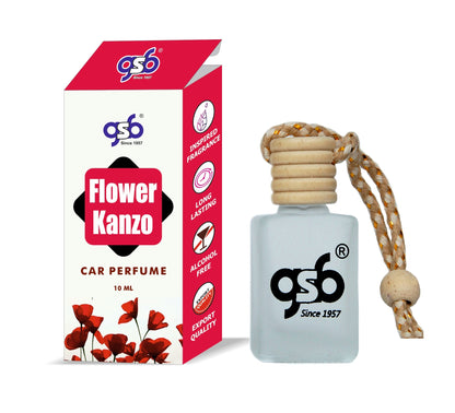 GSB Flower Hanging Car Air Freshener Inspired From Flower Kanzo | Natural Fragrance In Glass Bottle With Wooden Diffuser Lid | 10 Ml