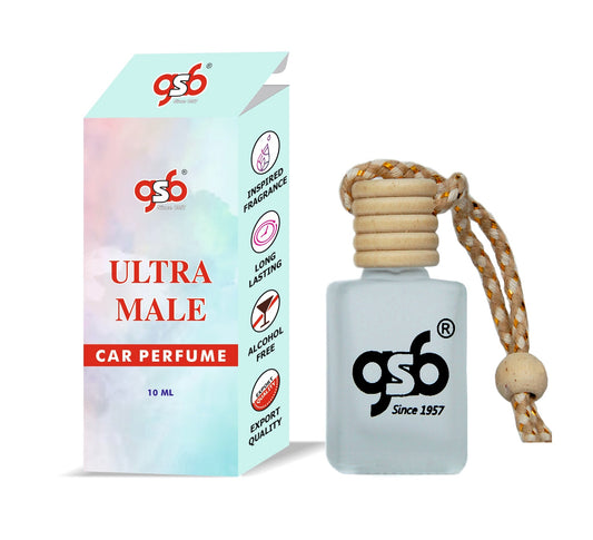 GSB Ultra Male Hanging Car Air Freshener Inspired From Ultra Male Jane Paul Gualiter | Natural Fragrance In Glass Bottle With Wooden Diffuser Lid | 10 Ml