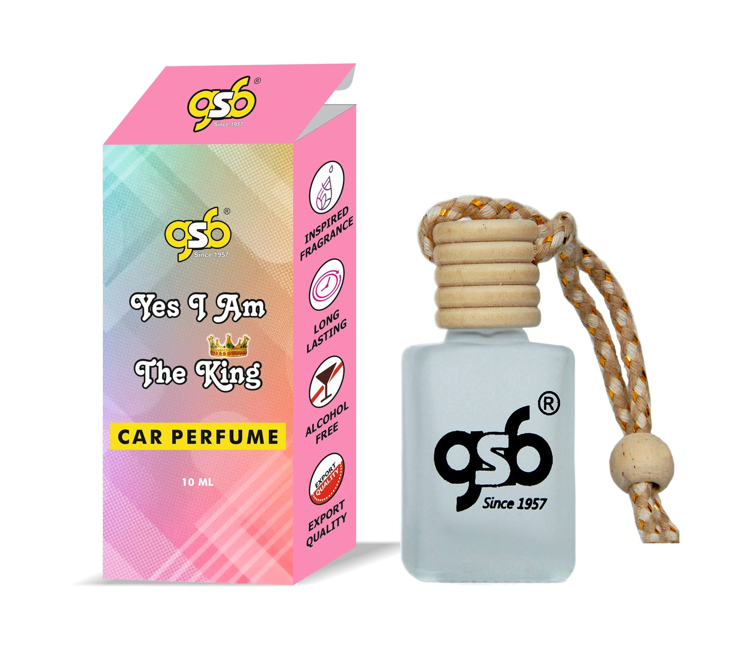 GSB Yes I am The King Hanging Car Air Freshener Inspired From Geparle King | Natural Fragrance In Glass Bottle With Wooden Diffuser Lid | 10 Ml
