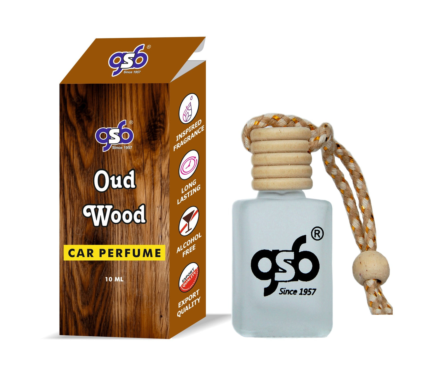 GSB Oud Wood Hanging Car Air Freshener Inspired From Fom Tord Oud Wood | Natural Fragrance In Glass Bottle With Wooden Diffuser Lid | 10 Ml