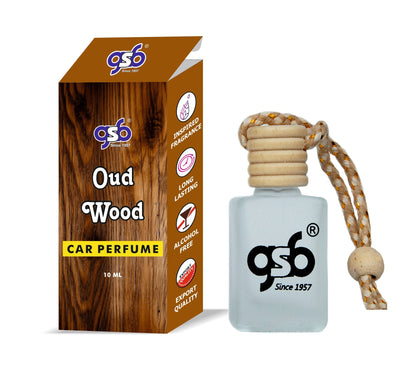 GSB Oud Wood Hanging Car Air Freshener Inspired From Fom Tord Oud Wood | Natural Fragrance In Glass Bottle With Wooden Diffuser Lid | 10 Ml