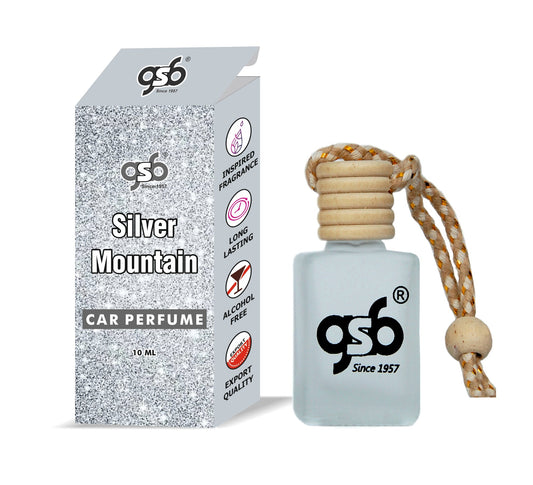 GSB Silver Mountain Hanging Car Air Freshener Inspired From Greed Silver Mountain | Natural Fragrance In Glass Bottle With Wooden Diffuser Lid | 10 Ml