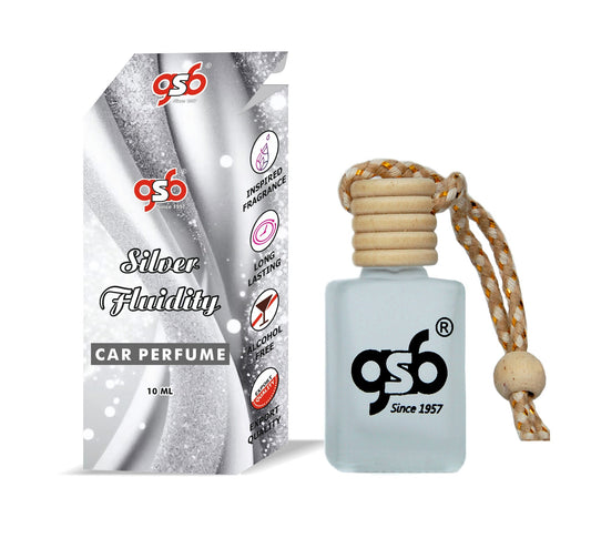 GSB Silver Fluidity Hanging Car Air Freshener Inspired From MFK Silver Fluidity | Natural Fragrance In Glass Bottle With Wooden Diffuser Lid | 10 Ml