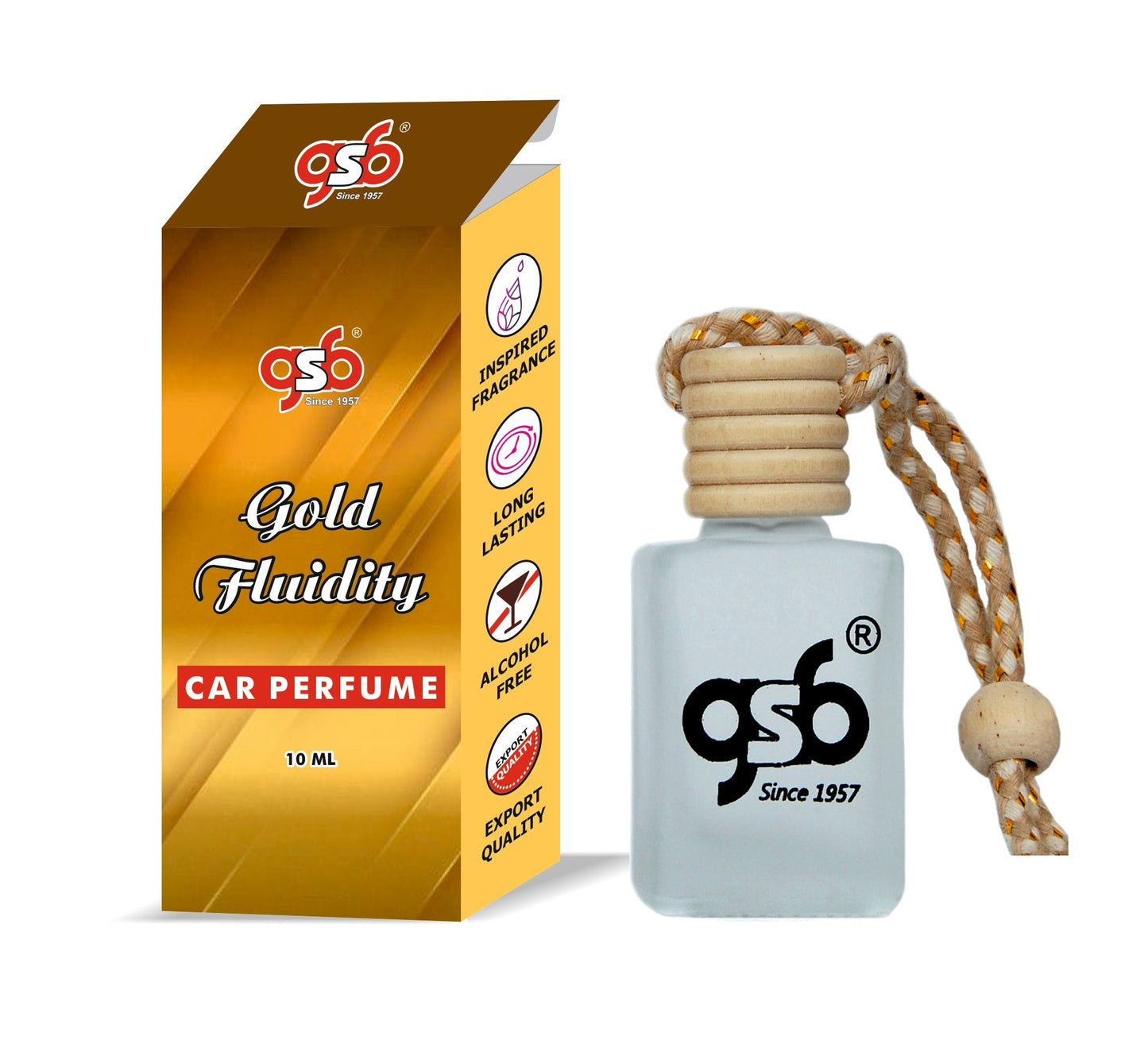 GSB Golden Fluidity Hanging Car Air Freshener Inspired From MFK Golden Fluidity | Natural Fragrance In Glass Bottle With Wooden Diffuser Lid | 10 Ml