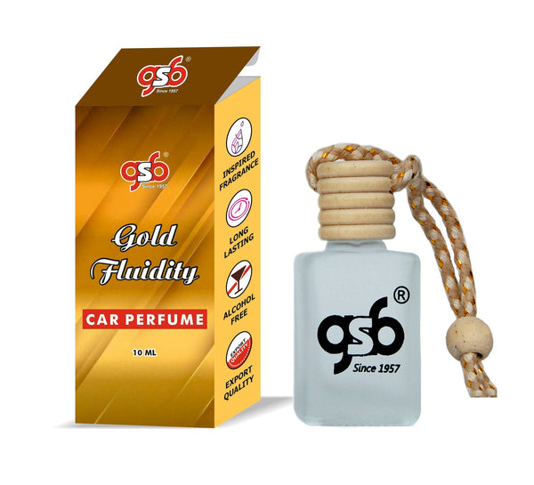 GSB Golden Fluidity Hanging Car Air Freshener Inspired From MFK Golden Fluidity | Natural Fragrance In Glass Bottle With Wooden Diffuser Lid | 10 Ml