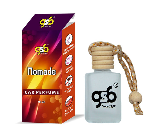 GSB Nomade Hanging Car Air Freshener Inspired From Vouis Luitton Nomade | Natural Fragrance In Glass Bottle With Wooden Diffuser Lid | 10 Ml