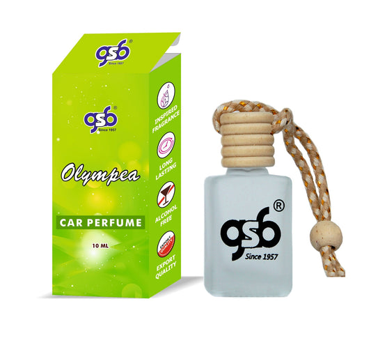 GSB Olympea Hanging Car Air Freshener Inspired From Pcao Rbbane Olympea | Natural Fragrance In Glass Bottle With Wooden Diffuser Lid | 10 Ml
