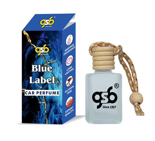 GSB Blue Label Hanging Car Air Freshener Inspired From Vigenchy Blue Label | Natural Fragrance In Glass Bottle With Wooden Diffuser Lid | 10 Ml