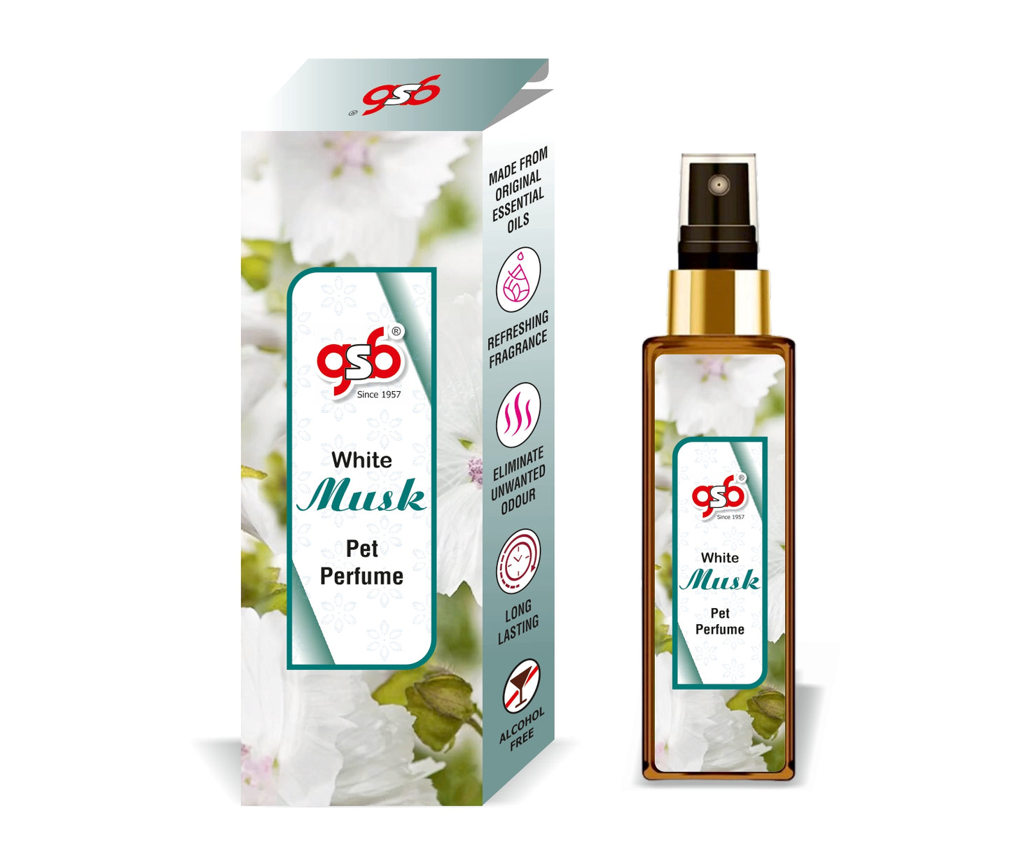 GSB White Musk Pet Perfume | Alcohol Free | Smell Remover | Keeps Coat Smelling Fresh | Long Lasting | Dog & Cat Cologne | For All Breeds