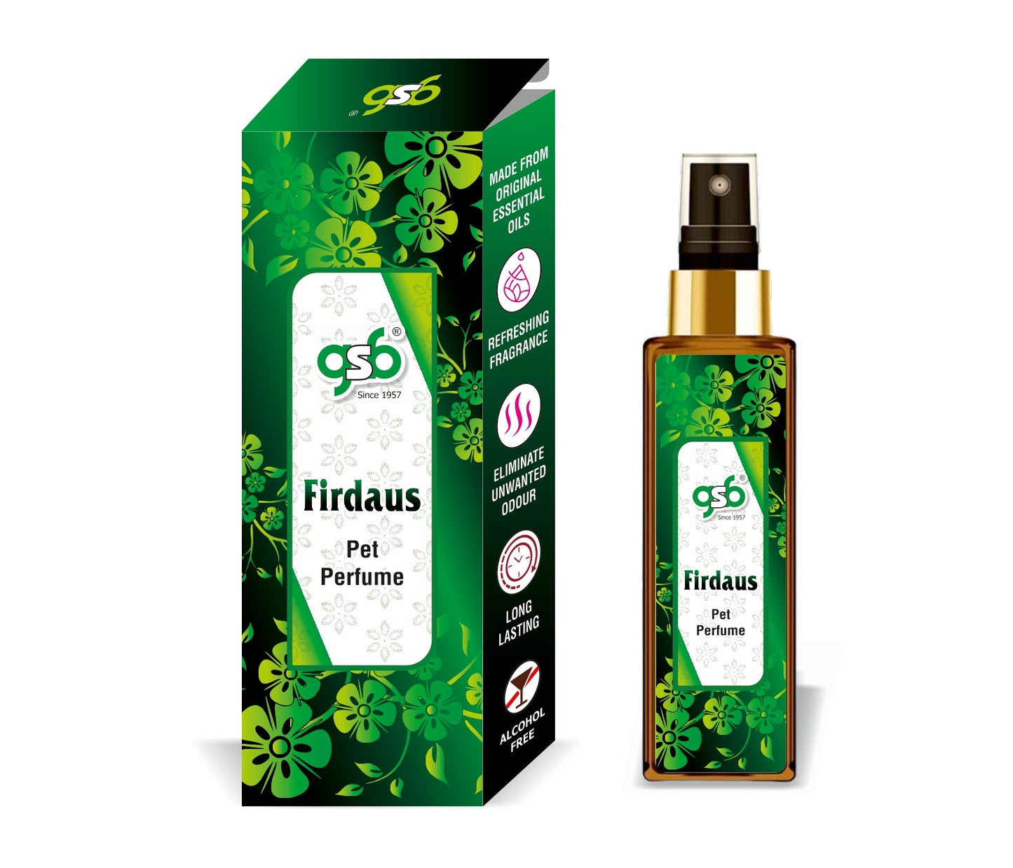 GSB Firdaus Pet Perfume | Alcohol Free | Smell Remover | Keeps Coat Smelling Fresh | Long Lasting | Dog & Cat Cologne | For All Breeds