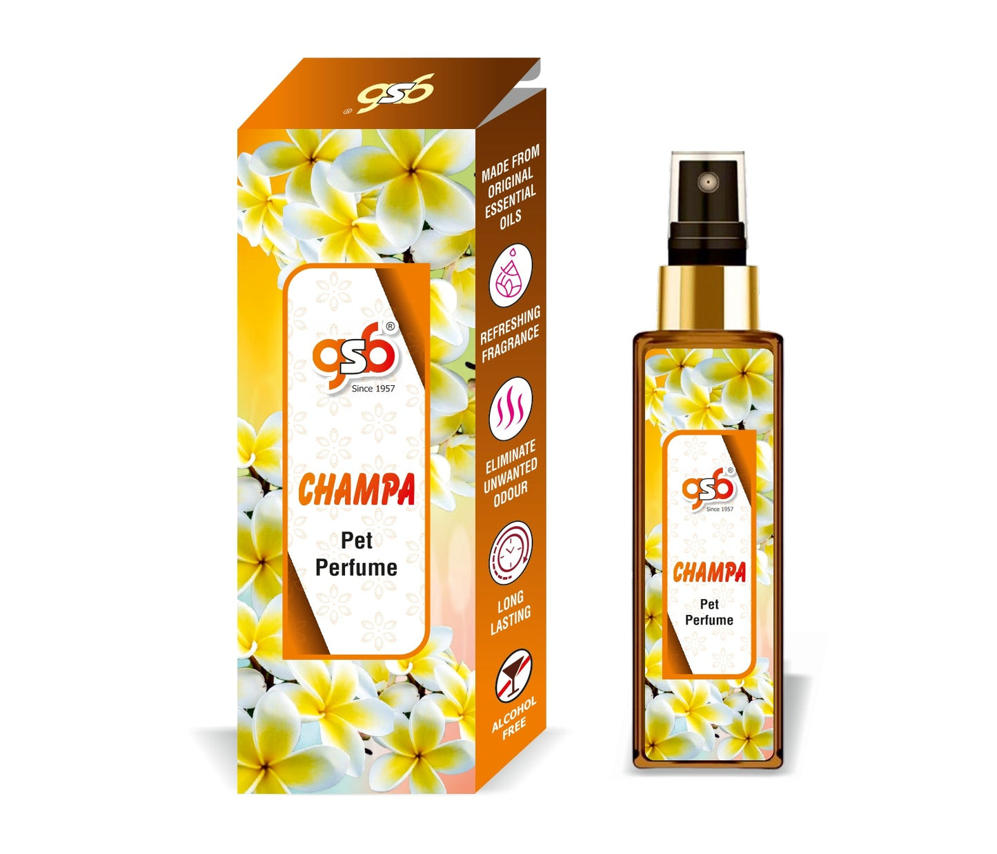 GSB Champa Pet Perfume | Alcohol Free | Smell Remover | Keeps Coat Smelling Fresh | Long Lasting | Dog & Cat Cologne | For All Breeds