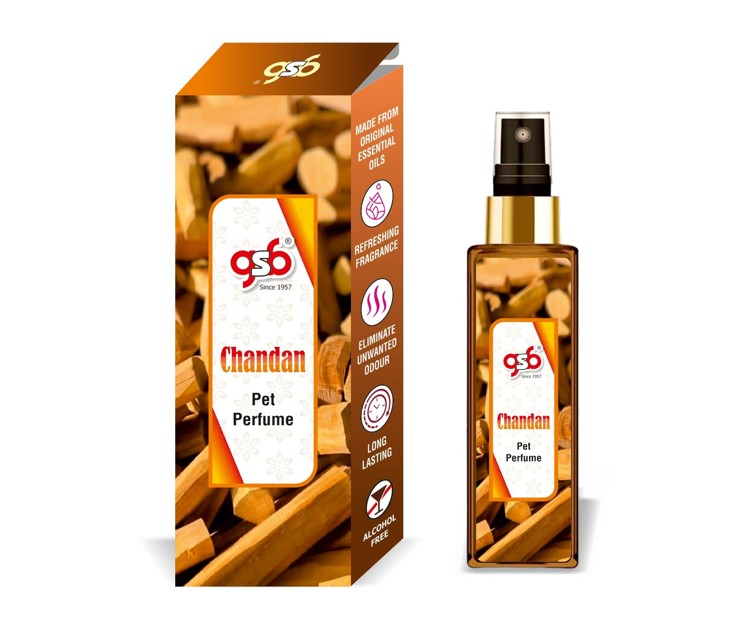 GSB Chandan Pet Perfume | Alcohol Free | Smell Remover | Keeps Coat Smelling Fresh | Long Lasting | Dog & Cat Cologne | For All Breeds