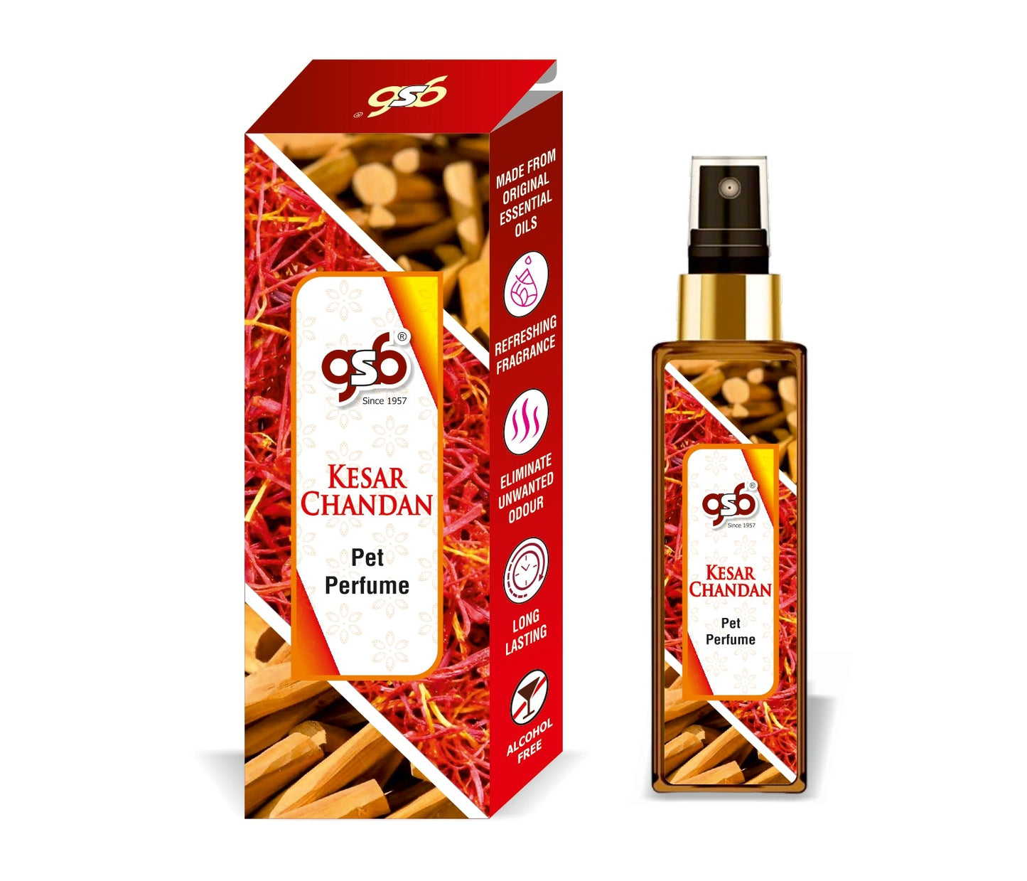 GSB Kesar Chandan Pet Perfume | Alcohol Free | Smell Remover | Keeps Coat Smelling Fresh | Long Lasting | Dog & Cat Cologne | For All Breeds