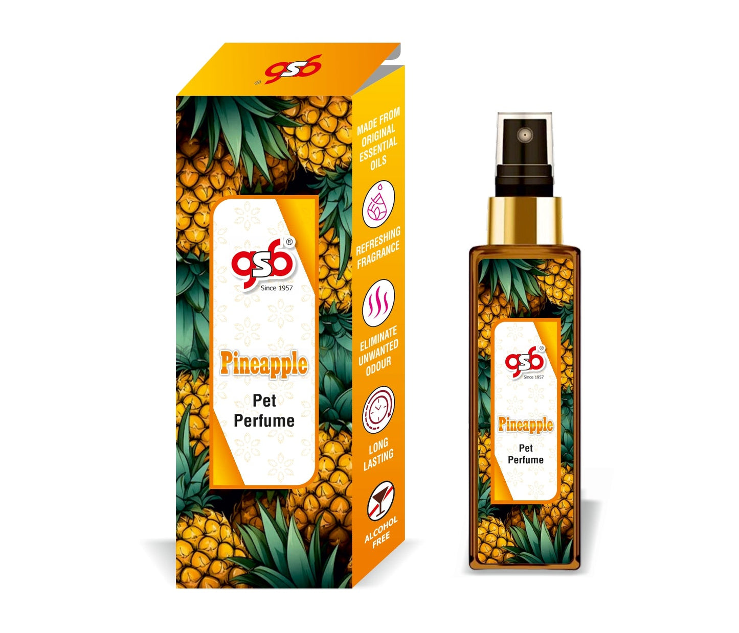 GSB Pineapple Pet Perfume | Alcohol Free | Smell Remover | Keeps Coat Smelling Fresh | Long Lasting | Dog & Cat Cologne | For All Breeds