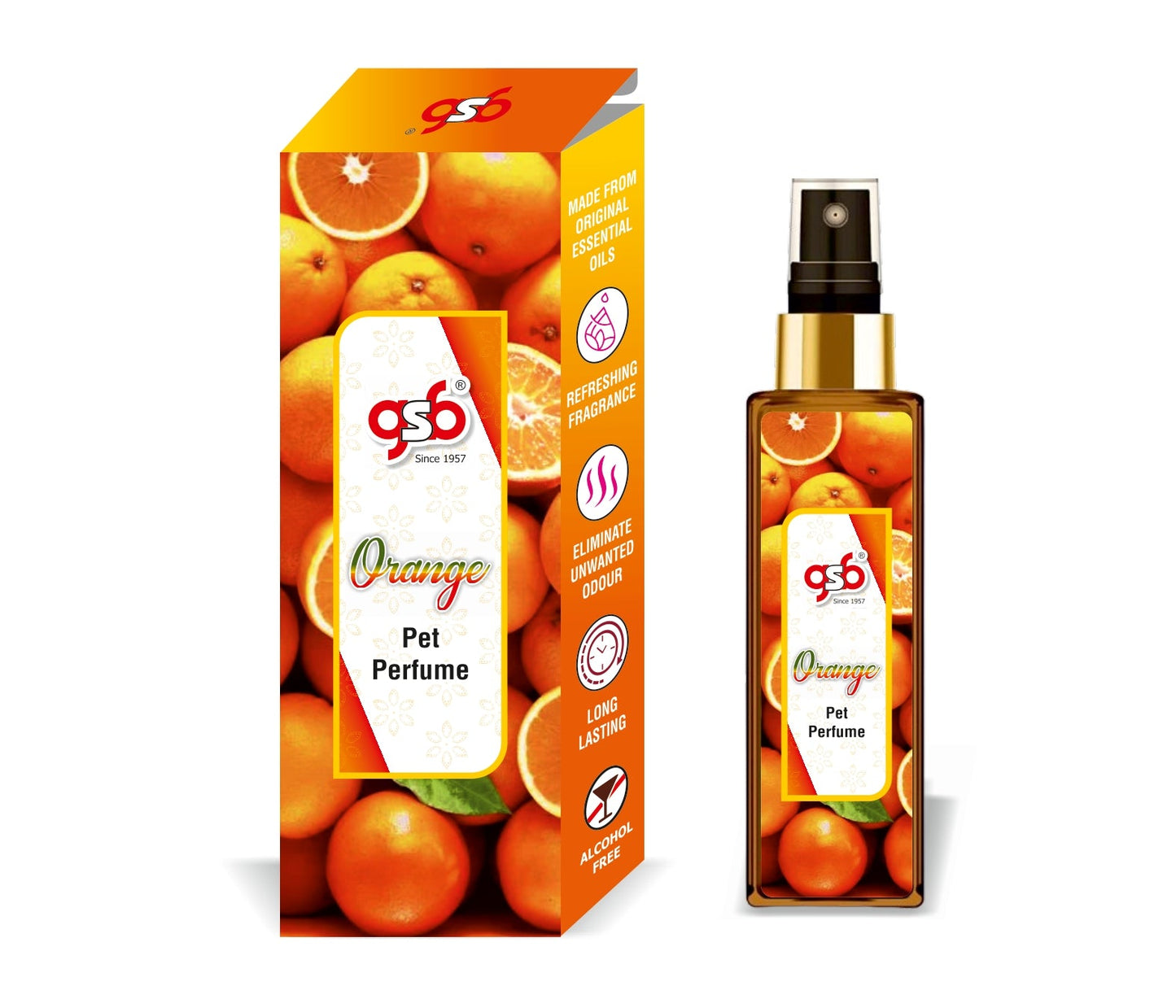 GSB Orange Pet Perfume | Alcohol Free | Smell Remover | Keeps Coat Smelling Fresh | Long Lasting | Dog & Cat Cologne | For All Breeds