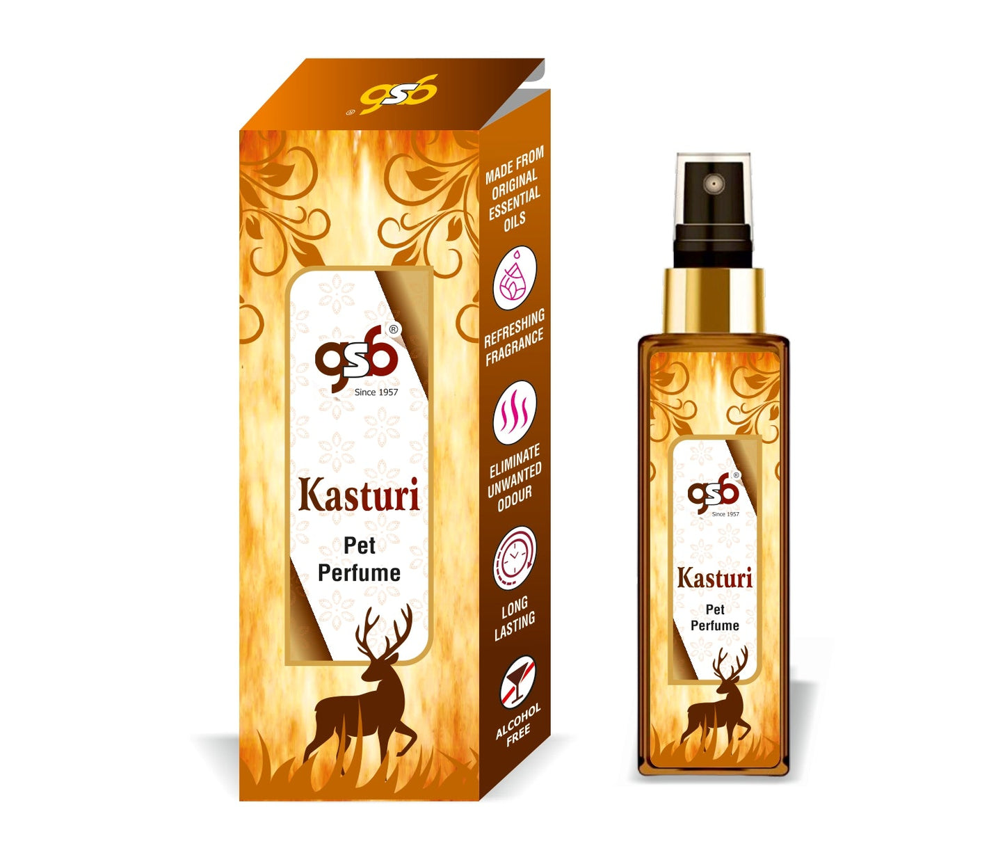 GSB Kasturi Pet Perfume | Alcohol Free | Smell Remover | Keeps Coat Smelling Fresh | Long Lasting | Dog & Cat Cologne | For All Breeds