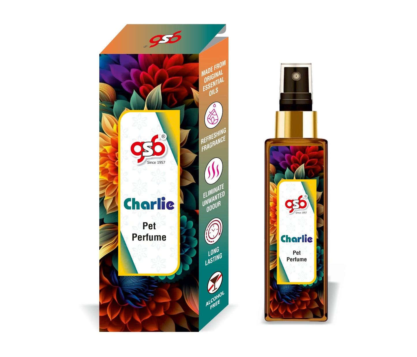 GSB Charlie Pet Perfume | Alcohol Free | Smell Remover | Keeps Coat Smelling Fresh | Long Lasting | Dog & Cat Cologne | For All Breeds