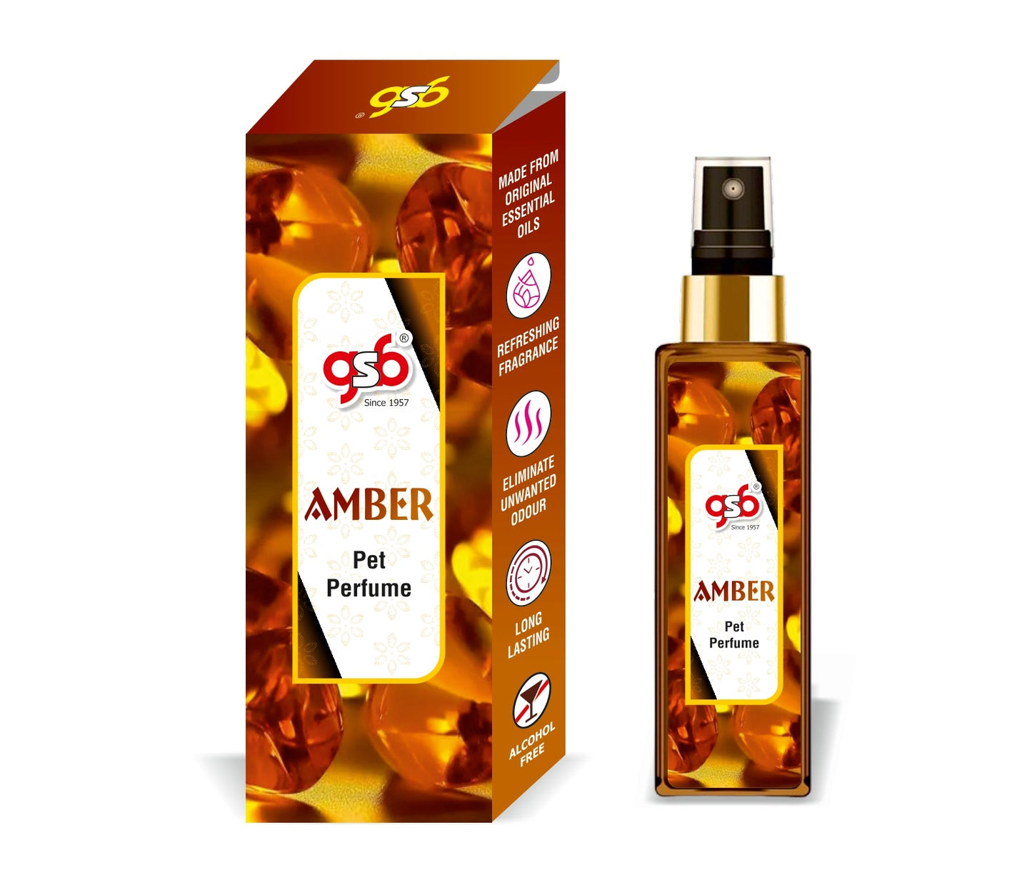 GSB Amber Pet Perfume | Alcohol Free | Smell Remover | Keeps Coat Smelling Fresh | Long Lasting | Dog & Cat Cologne | For All Breeds