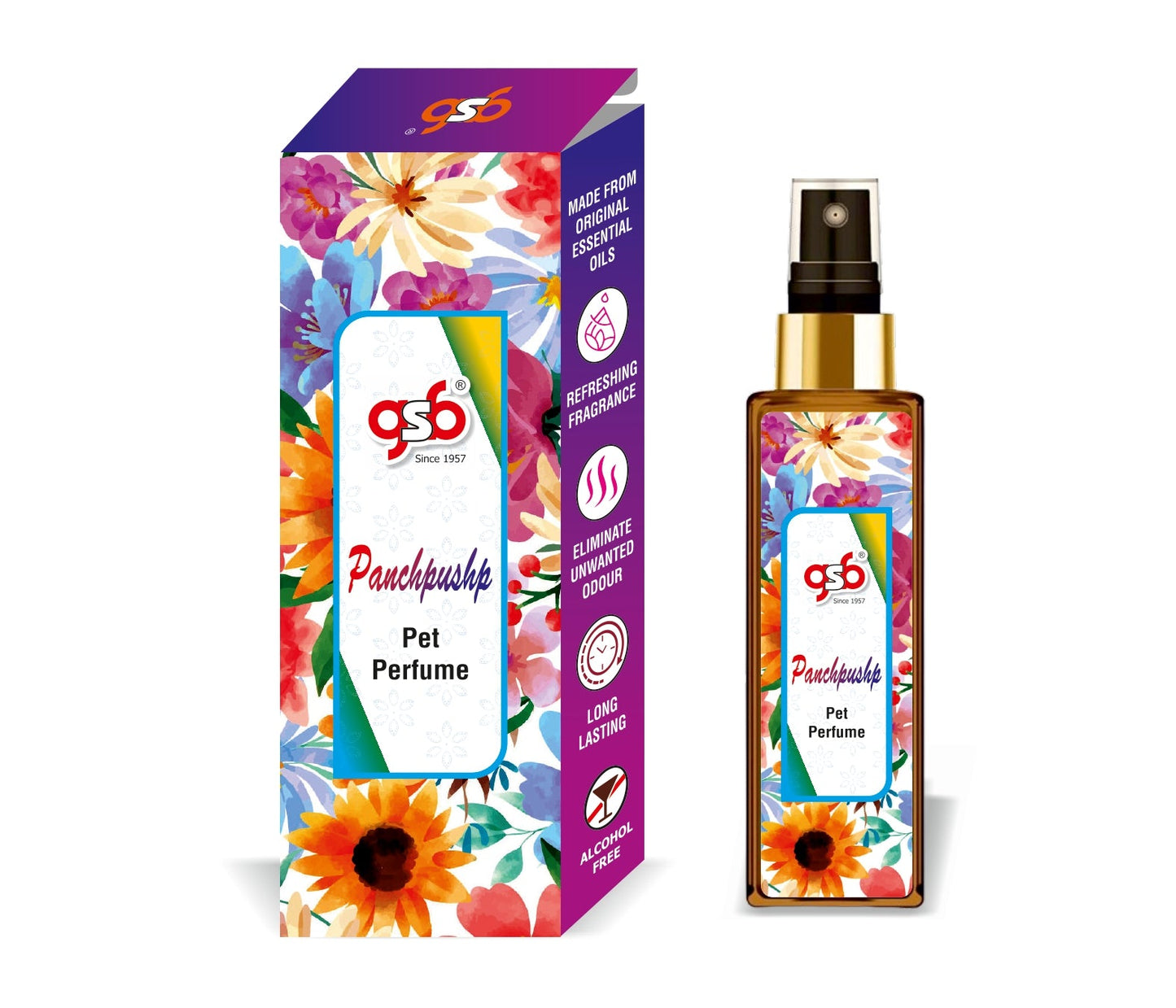 GSB Panchpushp Pet Perfume | Alcohol Free | Smell Remover | Keeps Coat Smelling Fresh | Long Lasting | Dog & Cat Cologne | For All Breeds