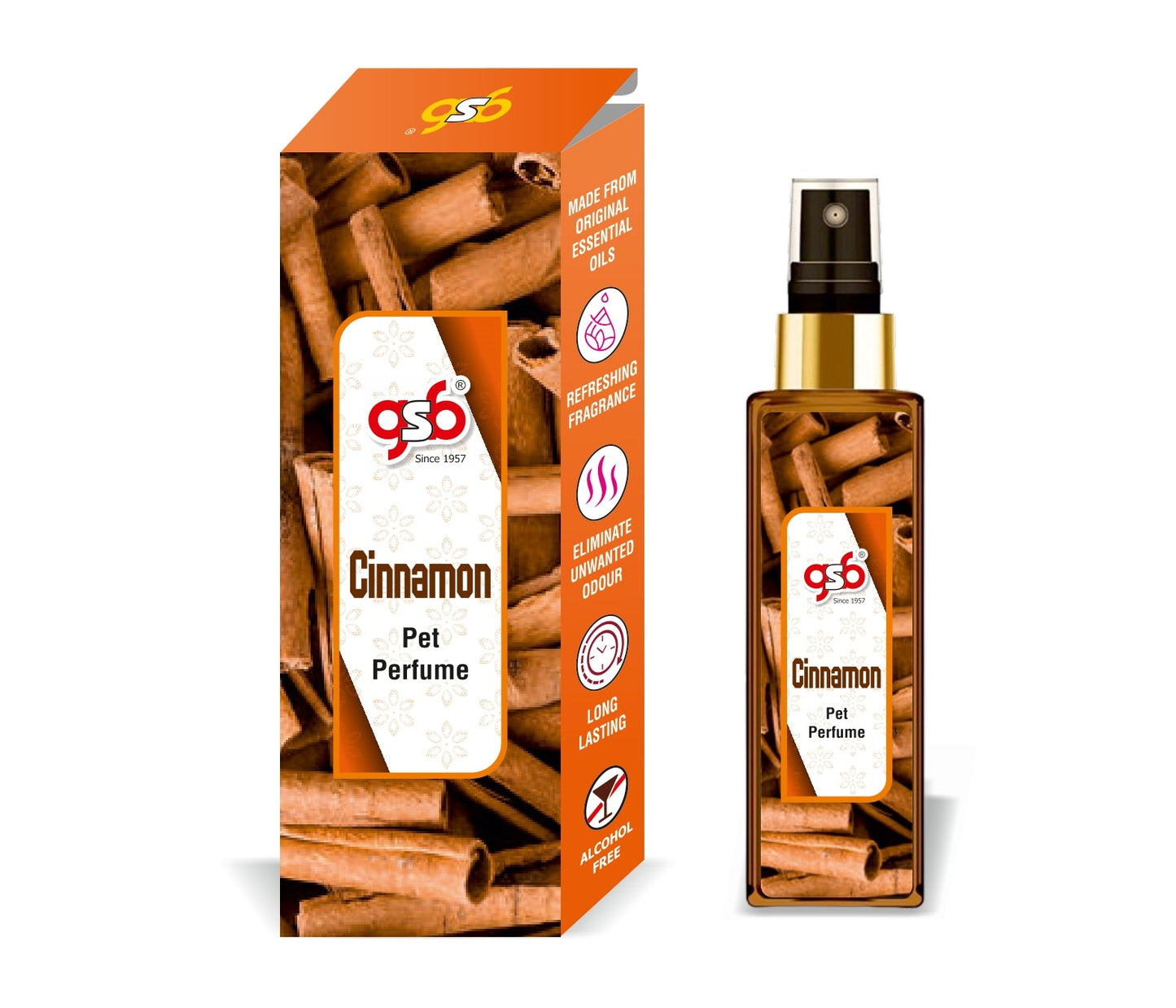 GSB Cinnamon Pet Perfume | Alcohol Free | Smell Remover | Keeps Coat Smelling Fresh | Long Lasting | Dog & Cat Cologne | For All Breeds