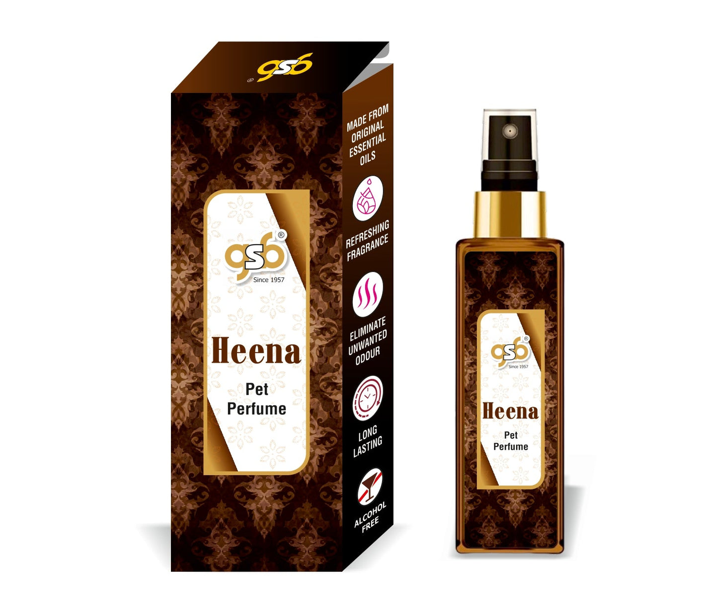 GSB Heena Pet Perfume | Alcohol Free | Smell Remover | Keeps Coat Smelling Fresh | Long Lasting | Dog & Cat Cologne | For All Breeds