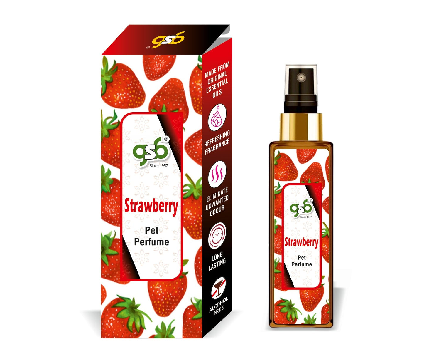 GSB Strawberry Pet Perfume | Alcohol Free | Smell Remover | Keeps Coat Smelling Fresh | Long Lasting | Dog & Cat Cologne | For All Breeds