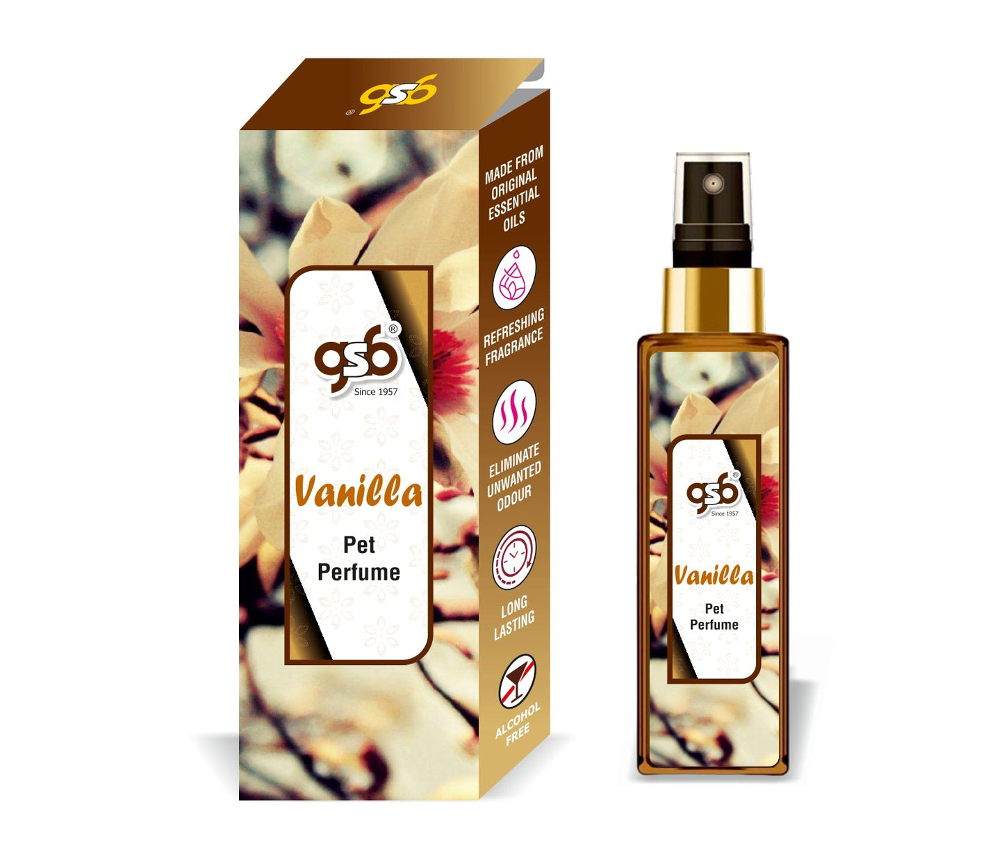 GSB Vanilla Pet Perfume | Alcohol Free | Smell Remover | Keeps Coat Smelling Fresh | Long Lasting | Dog & Cat Cologne | For All Breeds